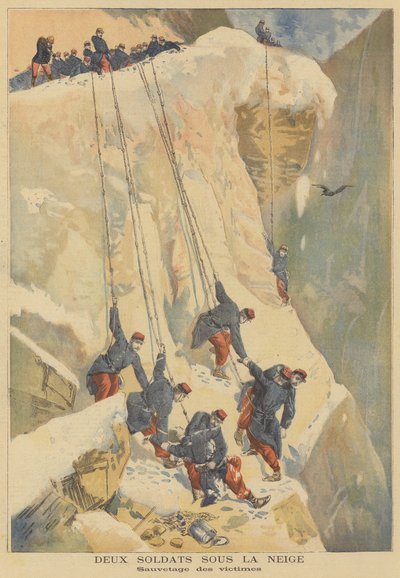 Redding van twee Franse soldaten bedolven door een lawine in de Alpen door French School